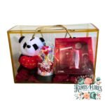 Caja de PVC dorada + Peluche + Taza De Cerámica + Rosa Luz Led