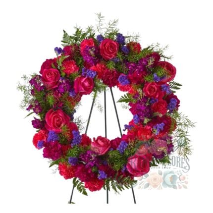 Corona de Rosas + Claveles + Statice + Atril