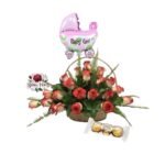 Arreglo Canasta 20 Rosas + Bombones Ferrero x3 + Globo