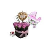 Box Cuadrado 12 Rosas + Bombones Ferrero + Globo