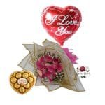 Ramo 12 Rosas Rosadas + Bombones Ferrero + Globo