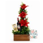 Arreglo De Lirios + Bombones Ferrero + Botella Vino