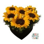 Box Corazón 6 Girasoles + 8 Bombones