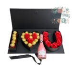 Caja De 10 Rosas + Bombones + Espumante Jp Chenet Ice Rosé + Mini Globo