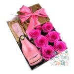 Box Cuadrado 6 Rosas Eternas De Jabón + Espumante Jp Chenet Ice Rosé + Caja De Bombones