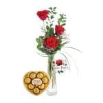 Florero 3 Rosas + Bombones Ferrero