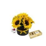 Box Cilindro 6 Girasoles + Bombones Ferrero