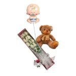 Caja 12 Rosas + Peluche + Globo