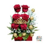 Box Cuadrado 6 Rosas + Bombones + Tiara
