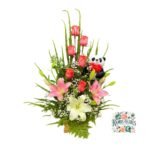 Arreglo 6 Rosas + 3 Lirios + Peluche