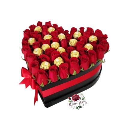 Box Corazón 36 Rosas + Bombones