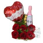 Box Cuadrado 6 Rosas +  Espumante Limited Brut Rose + Bombones + Globo