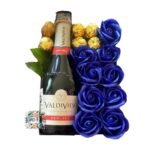 Box Cuadrado 9 Rosas Eternas De Jabón + Bombones + Espumante