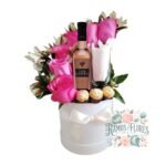 Box Cilindro 6 Rosas +Vino Late Harvest Rosé + Bombones + Copa De Vidrio