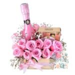 Box Cuadrado 22 Rosas Eternas De Jabón + Espumante Jp Chenet Ice Rosé + Caja Bombones Ferrero