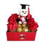 Box Cuadrado 8 Rosas Eternas De Jabón + Bombones + Oso Grado