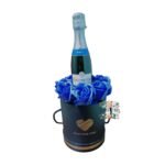 Box Cilindro 7 Rosas Eternas Azules + Botella De Espumante
