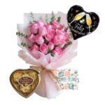 Ramo 16 Rosas + Bombones Corazón + Globo