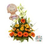 Arreglo De Lirios + Gerberas + Globo Bebé