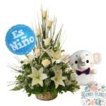 Arreglo 6 Rosas + 3 Lirios + Peluche + Globo