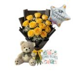 Ramo 12 Rosas Amarillas + Peluche + Globo De Graduación