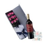 Caja 9 Rosas + Botella de Vino